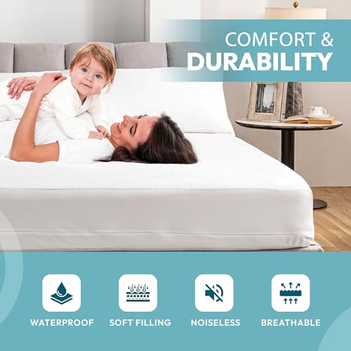 Image of PlushDeluxe California King Premium Mattress Encasement - Zippered Waterproof, Bedbug Proof Design, 6-Sided Protection - Hypoallergenic Cotton Terry Fabric 12-15 inch Depth