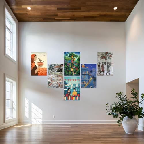 Image of SiddArtify Village Art Print Set - 300GSM Board - 8x12 Inch - Pack of 6 Wall Room Decoration art Poster Prints