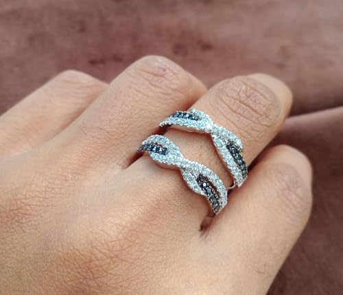 2 CT Round Shape White & Black Cubic Zirconia Enhancer Wedding Engagement Wedding Ring in 14K White Gold Plated 925 Sterling Silver (2 Cttw)3