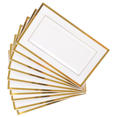 LDXDRU Platos de plástico para servir, juego de 10 piezas, bandeja de servir blanca, bandeja rectangular grande para postres, buffets, sushi, tartas, aperitivos (33 x 20 x 1,5 cm)