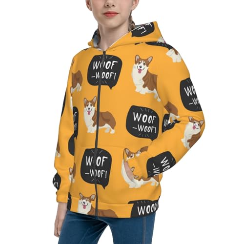 Corgi Kid Hoodies Boys Zip Up Sweatshirts Girls Pullover with Pocket