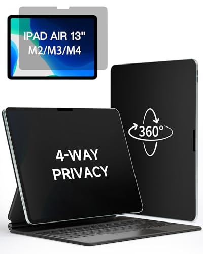 IPROKKO 360 Privacy Matte Screen Protector for iPad Air 13 inch M4/M3/M2 (2026/2025/2024 8th/7th/6th Generation) 4 Way Anti Spy Glare Blue Light 13in Tablet Easy Install Screen Protector Filter [Compatible with Apple Pencil & Face ID Case Friendly]