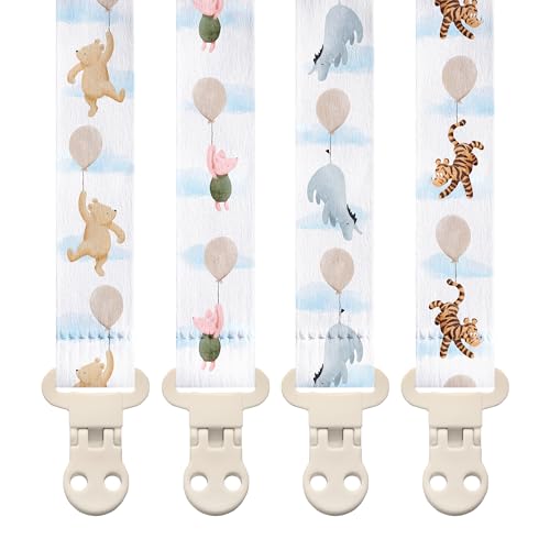 Image of Stadela Baby Pacifier Clip Holder - Girl or Boy Unisex Neutral 4 Pack Gift Set – Vintage Classic Winnie Teddy Bear and Friends