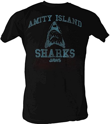Jaws Amity Island Sharks Adult Black T-Shirt