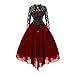 Chaconka Vestido gótico vintage de encaje con cordones para mujer, de manga larga, con estampado floral, rojo, L