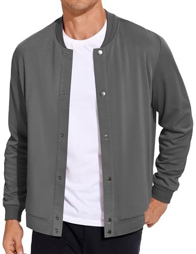 COOFANDY Men's Casual Lightweight Jacket Baseball Letterman Snap Button Jacket