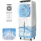 Auertech Evaporative Air Cooler, 16 Gal Detachable Water Tank Swamp Cooler with 6 Ice Packs, Portable Room Cooling Fan, Windowless Air Conditioners for Workshop Garage Patio Indoor Outoor