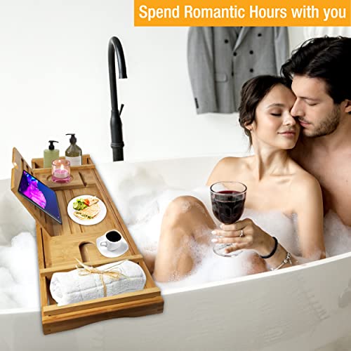 Lifestyle-Expandable-Bath-Tub-Tray-A-Lovely-Expandable-Wooden-Tray-with-Space-for-Wine-Glass-BookiPad-Stand-Towels-and-Bathing-Gel-Great-for-Relaxation-After-Works-and-Family-Activities