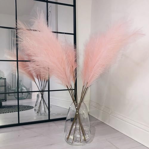 Image of 38 inch 10 Stems Faux Pampas Grass Decor Tall Pink Pampas Grass for Floor Vase
