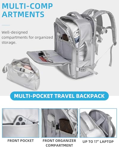 Image of LARVENDER Carry on Luggage 22x14x9 Airline Approved Hardshell Suitcase with Wheels TSA Lock, PC+ABS Lightweight Suitcase Set for Women with Travel Backpack, Glossy Silver, 3 Piece Set