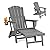 LETKIND Folding Adirondack Chair with Retractable Ottoman,All Weather Fire Pit Chairs with Cup Holder,Grey