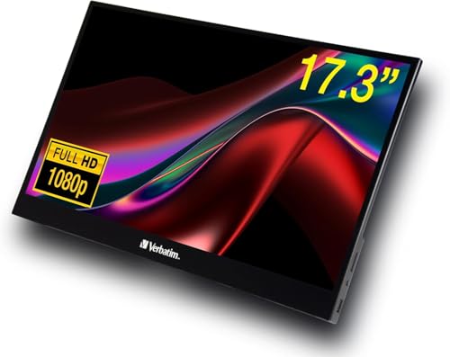 Verbatim PMT-17, przenośny ekran dotykowy, mobilny ekran Full HD 17,3" do laptopa, tabletu, smartfona, PS5 lub Nintendo Switch ze złączem USB-A, USB-C oraz HDMI, czarny