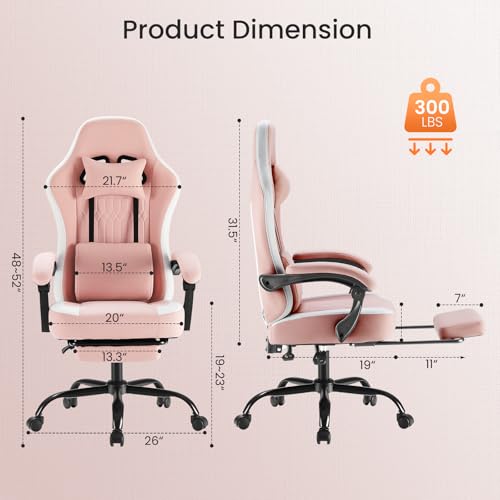 Image of DUMOS Gaming Chair with Linkage Armrests, Video Game Chairs with Pocket Spring Cushion, Ergonomic Computer Silla Gamer Office Desk Chair with Footrest for Adults & Students, Pink