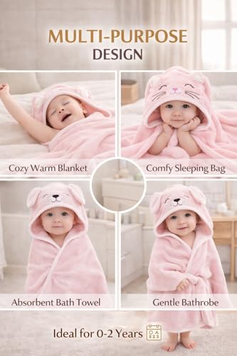 Image of First Kick Ultra Soft Hooded Baby Bath Towel, Premium Absorbent Quick Dry Newborn Towel, Gentle on Skin, Infant Bath Towel for 0-2 Years, Baby Boys & Girls, Large Size