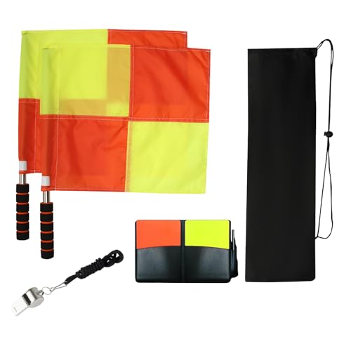 redgino Soccer Referee Kit 2 Pcs Checkered Linesman Soccere Flags, Red Yellow Ref Cards with...