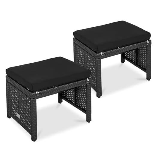 Best Choice Products Set of 2 Wicker Ottomans, Multipurpose Outdoor Furniture for Patio, Backyard, Additional Seating, Footrest, Side Table w/Removable Cushions, Steel Frame - Black/Black