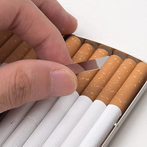 Image of Retro Mini Metal Cigarette Case - Portable Pocket Box for Women and Men, Double Sided Spring Clip Open, Holds 12 Regular Size 85mm Cigarettes (Silver)