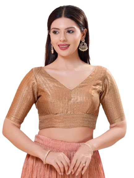 vamas Women's Brocade Padded Back Open Elbow Sleeves Saree Blouse-picture-16