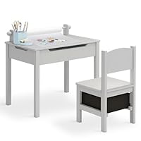 ARTETHYS Kids Table and Chair Sets, Childrens Table and Chair Set, Toddler Activity Table and Storage Drawer Chair with Paper Roll for Art Craft Play, Grey