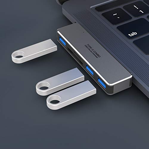 5-In-1 Multiport Multifunctional Type C To Usb 3.0 Hub Docking Station Card Reader For Laptop Computer（Silver Dark Grey） Silver #TOP3