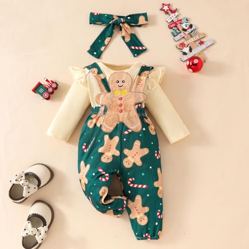 FIOMVA Baby Girl Christmas Outfit Newborn Romper Gingerbread Pants Set Fall Winter Infant Clothes First Christmas Outfits2