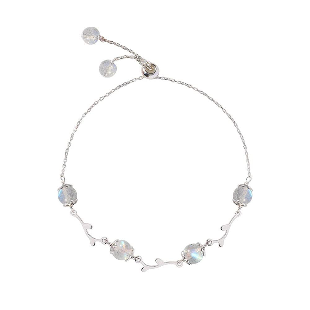 Armband Silber 925 Damen,Sterling Silber Verstellbares Armband Mit 8Mm Mondsteinperlen Freundschaftsarmbänder Feines Geschenk S925 Silberschmuck Für Frauen Freundin Ehefrau