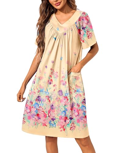 Image of Ekouaer Womens House Dress Floral Print Nightgown with Pockets Mumu Dress