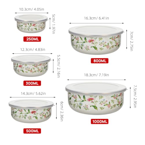 Set de 5 tazones esmaltados con tapas diseño floral miniatura 4
