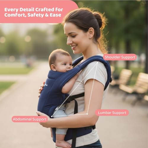 Image of Haus & Kinder Baby Carrier for 0 to 2 Years Baby, Ergonomic Baby Carry Bag for Newborn to Toddler, Soft Infant Carrier with Adjustable Straps, Breathable Lightweight Baby Carrying Bag, Up to 11.5 Kg (Navy)