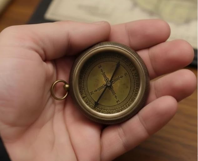 Brújula vintage de bolsillo de latón con caja de madera y cita inspiradora regalo náutico miniatura 4