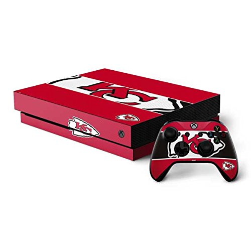 Skinit Decal Gaming Skin Compatible with Xbox One X Bundle - Officially Licensed NFL Kansas City Chiefs Zone Block Design