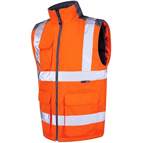Leo Workwear Torrington Hi-Vis Warm Quilt Lining PU Coated Polyester Bodywarmer, Large, Hi-Vis Orange Cover