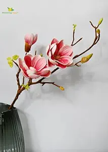 Blooming Floret Artificial Magnolia Ikebana Flower Stick - Realistic Faux Magnolia Stem for Home Decor, Office, Weddings, Gifting/Natural Looking Flower Stems 80 cm (Pink)