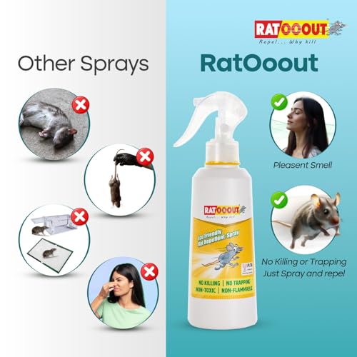 Image of India's 1st Smell Based Rat Repellent Spray, Natural Essential Oils Based Barrier Drives Rats Out & Blocks Re-Entry, Non-Toxic, Kid & Pet Safe for Home, Kitchen, Car Engine, Warehouse, 350ml