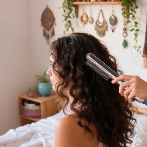Plancha para el cabello, color rosa, uso dual para rizos y alisado, tecnología turmalina y cerámica miniatura 4