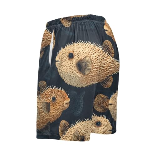 Men's Short Pajama Bottoms Puffer Fish Black Home Casual Sleep Pants2