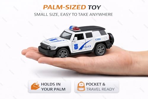 Image of 1:36 Scale Miniature Indian Police Car Model - Die-Cast Metal Pull Back Vehicle with Openable Doors - Alloy Police Toy Car for Kids, Boys & Collectors (White)