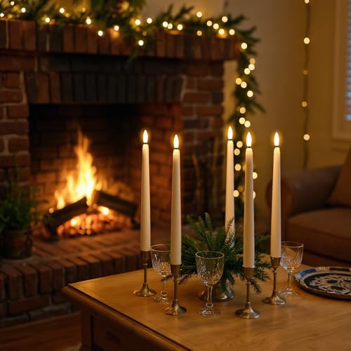 Image of GenSwin 26 Pcs Flameless Taper Candles with 3D Wick, Long LED Taper Candles Battery Operated, Flameless Battery Tall Candlesticks for Home Party Wedding Christmas Decorations(Ivory, D0.78 inch x H11 inch)