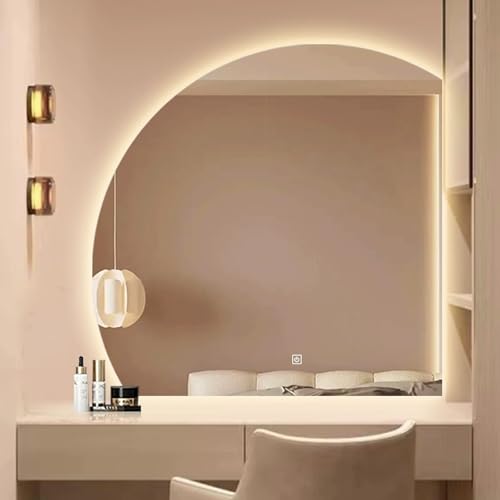 Aplique Luz Espejo Baño, Espejos Entrada Recibidor, Espejo Media Luna, Espejo de Baño Iluminado, Espejo Antivaho for Baño, Espejo de Maquillaje Regulable