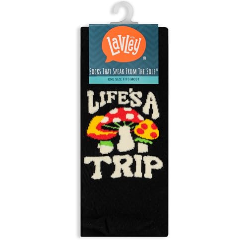 Lavley Lifes A Trip Mushroom Socks - Funny Trippy Gift for Men & Women - Colorful Novelty Socks - One Size Fits Most