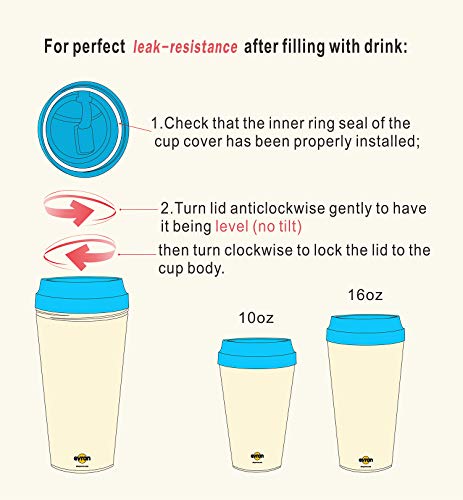 Evron Spill Proof Travel Mug with Anti-Leak Locking Lid, Insulated Double-Wall Coffee Mugs for Hot and Cold Drinks (16oz 4 Pack)