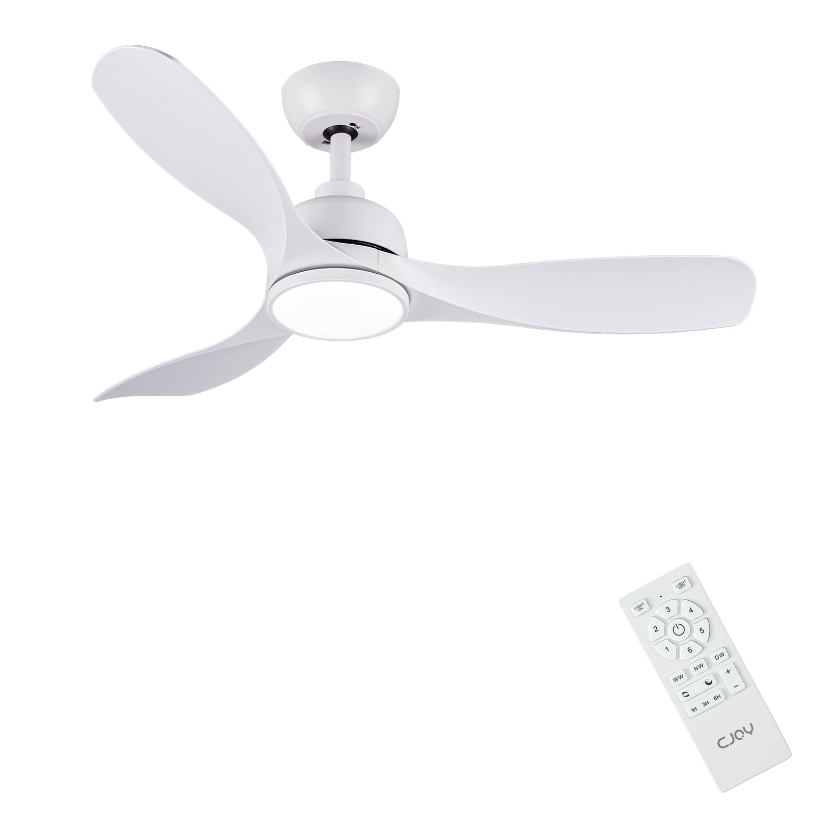 CJOY Ceiling Fan with Light 107 cm, White Ceiling Fans with Silent Control, 6 Speed, 3 CCT Memory, Dimmable LED, DC Reversible, Timer, for Bedroom/Living Room/Kitchen