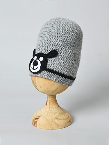 Image of Handmade Knitted Self Design Woolen Beanie Cap for Kids - White & Red 6-12 M | Winter Cap for Baby | FUNCAP56-6-12 M
