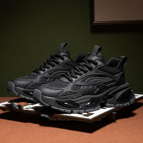 Image of Stylish and Durable Casual Mesh Walking Shoes for Men Chunky Platform Sneakers with Breathable Lace - Up Dad Style Footwear Ideal for Work Workout and Everyday Use