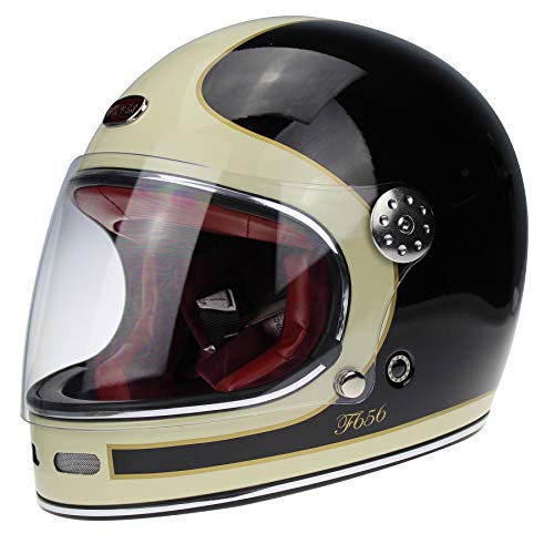 Viper Moto F656 INTEGRAL ESTILO RETRO VINTAGE CLASSIC TRACK GRINGO CUSTOM CHOPPER BOBBER CASCO DE FIBRA DE VIDRIO CREMA NEGRA Y LIGERA (XS (53-54 CM))