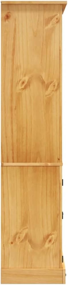 Rustic Mexican Pine Display Cabinet with 3 Open Shelves & Storage Doors Solid Wood Bookcase 31.5"x15.7"x66.9" Brown for Living Room Dining Furniture Hallway Organization