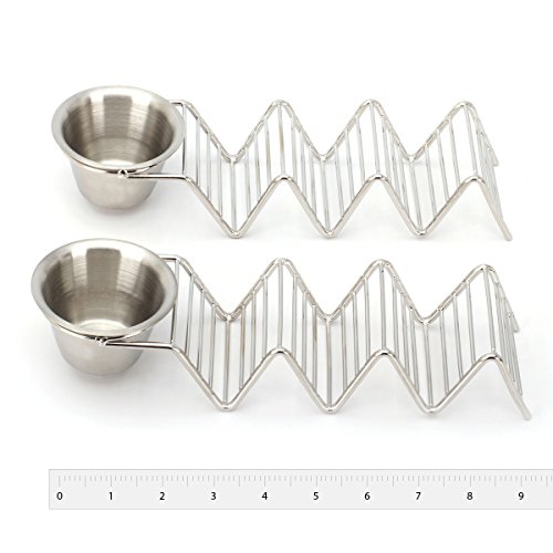 Stackable Taco Holders With Cup, Set Of 2 Premium Stainless Steel Stands, Each Rack Holds 3 Hard Or Soft Tacos, Five Different Styles Available By 2Lbdepot #TOP2