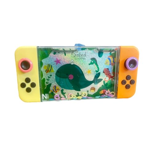 BLUECHOLON Jeu d'eau avec anneaux pour enfants, console aquatique avec animaux marins, dauphins, requins, baleines, méduses, 17 x 8 cm, jouet éducatif de coordination main-œil (Ballene)
