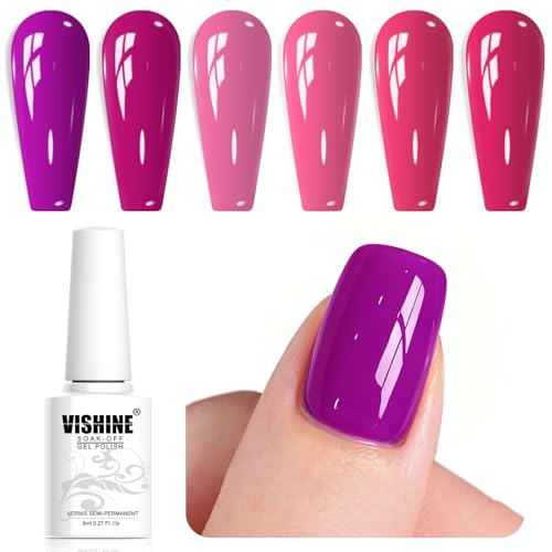 Set de Esmaltes Geles Vishine Hot Pink Fuchsia 6 Pzas miniatura 1