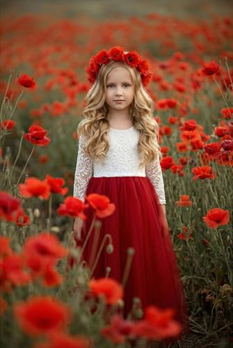Image of 2Bunnies Girl Peony Lace Back A-Line Straight Tutu Tulle Party Flower Girl Dress